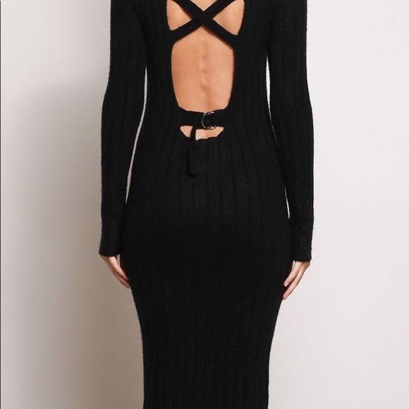 Back Open Sweater Dress- BLA… - Picture 5 of 8